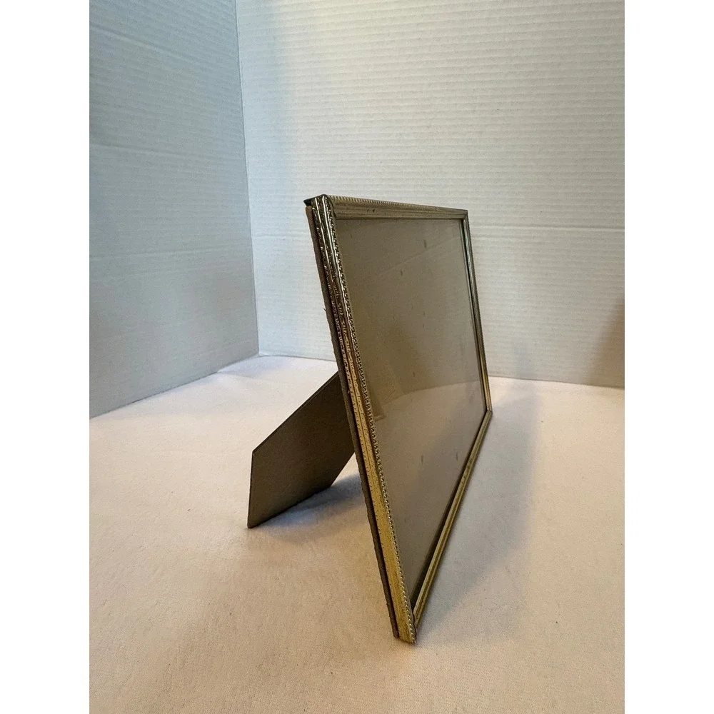 Vintage Gold Tone Metal Beaded Edge Picture Frame 8x10 Tabletop Display‎